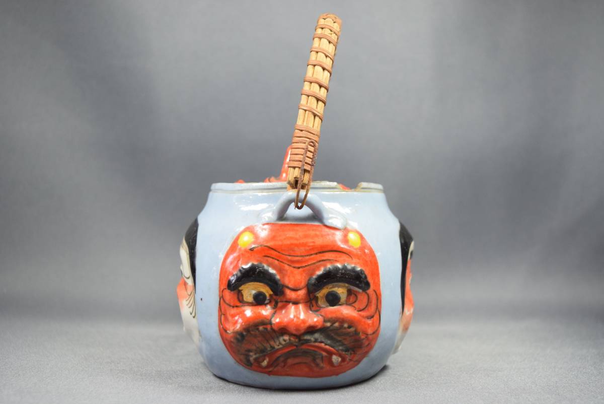 萬古焼 五面 急須 お多福 おかめ 鬼 金太郎 ひょっとこ 天狗 色絵 煎茶  