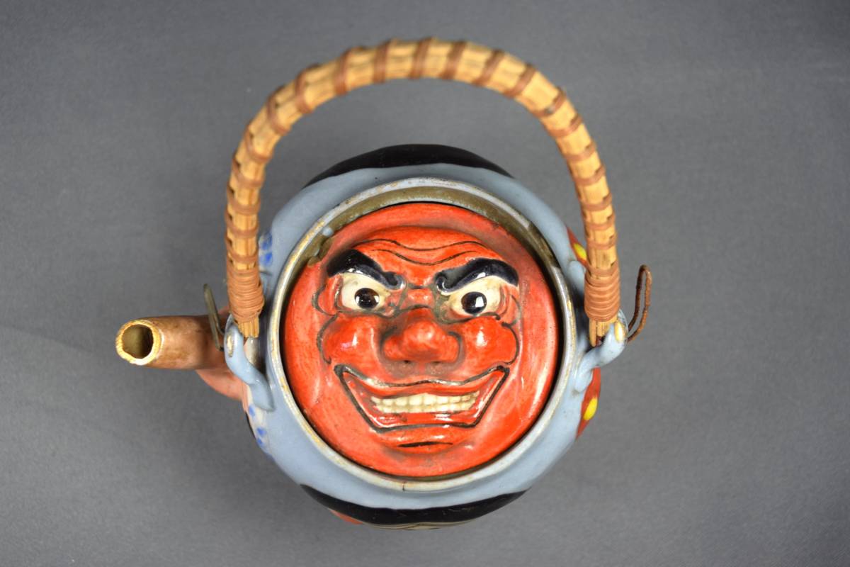 萬古焼 五面 急須 お多福 おかめ 鬼 金太郎 ひょっとこ 天狗 色絵 煎茶  