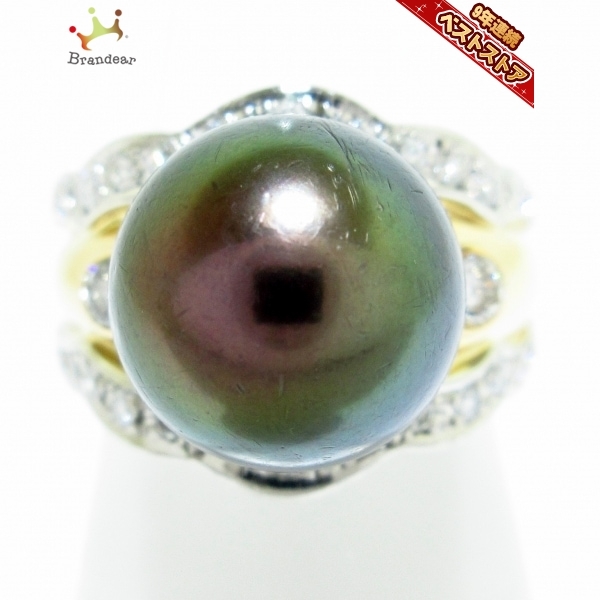 磨き済み□タサキシンジュ 田崎真珠/TASAKI リング Pt900×K18YG