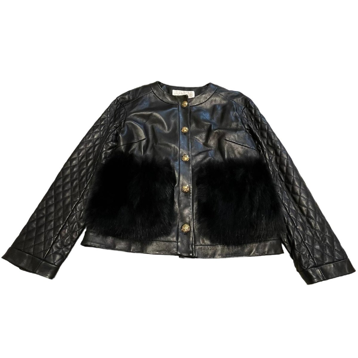 グレースクラス レザー ノーカラージャケット フォックスファー