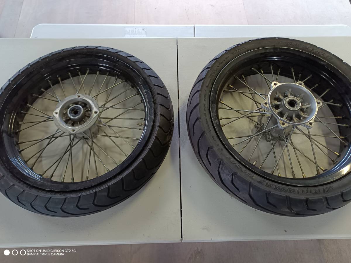 KDX オフロード ホイール 前後セット KLX250 Dトラッカー 250美品 Dトラッカー KDX KLX EXCELワイドリム 前後セット タイヤ（DUNLOP