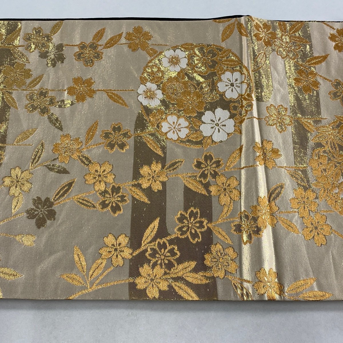 袋帯 美品 秀品 花車 組紐 金糸 箔 焦茶色 全通 正絹 【中古】 【公式 