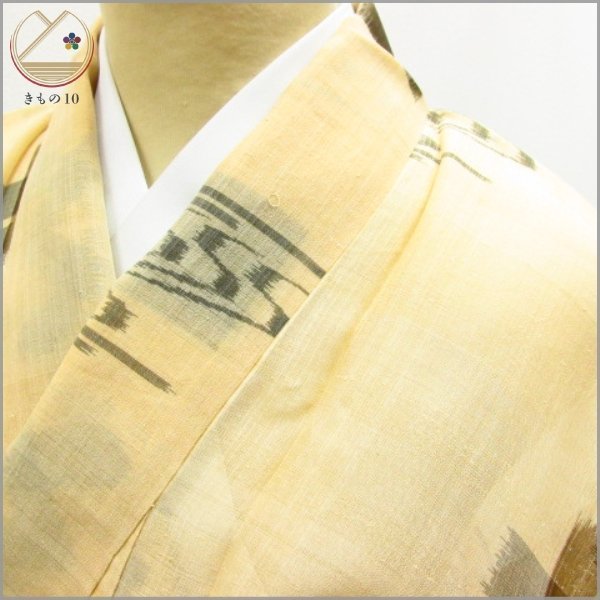 ★着物10★ 1円 絹 着物 夏紬 絣文様 十字 流水 クロス 幾何学 単衣 身丈155cm 裄64cm [同梱可] ☆☆☆