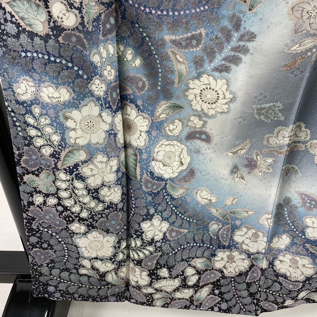訪問着 逸品 吉乃一廉 落款 辻が花 銀通し ぼかし 青灰色 袷 身丈164cm 