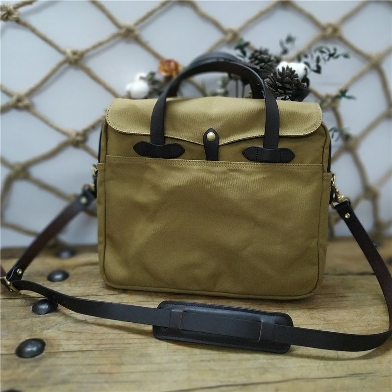 高品質 本革×帆布 ショルダーバッグ メンズ ビジネスバッグ ワックスキャンバス 防水 マッチストレージバッグ キャンプ 15吋 YKKジップ