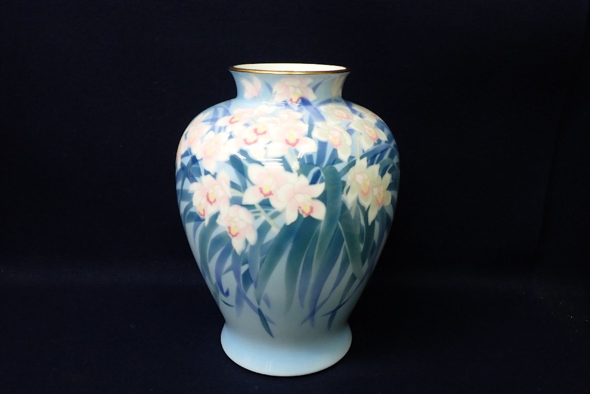 ★032705 深川製 色絵花文 大型 花瓶 ★　