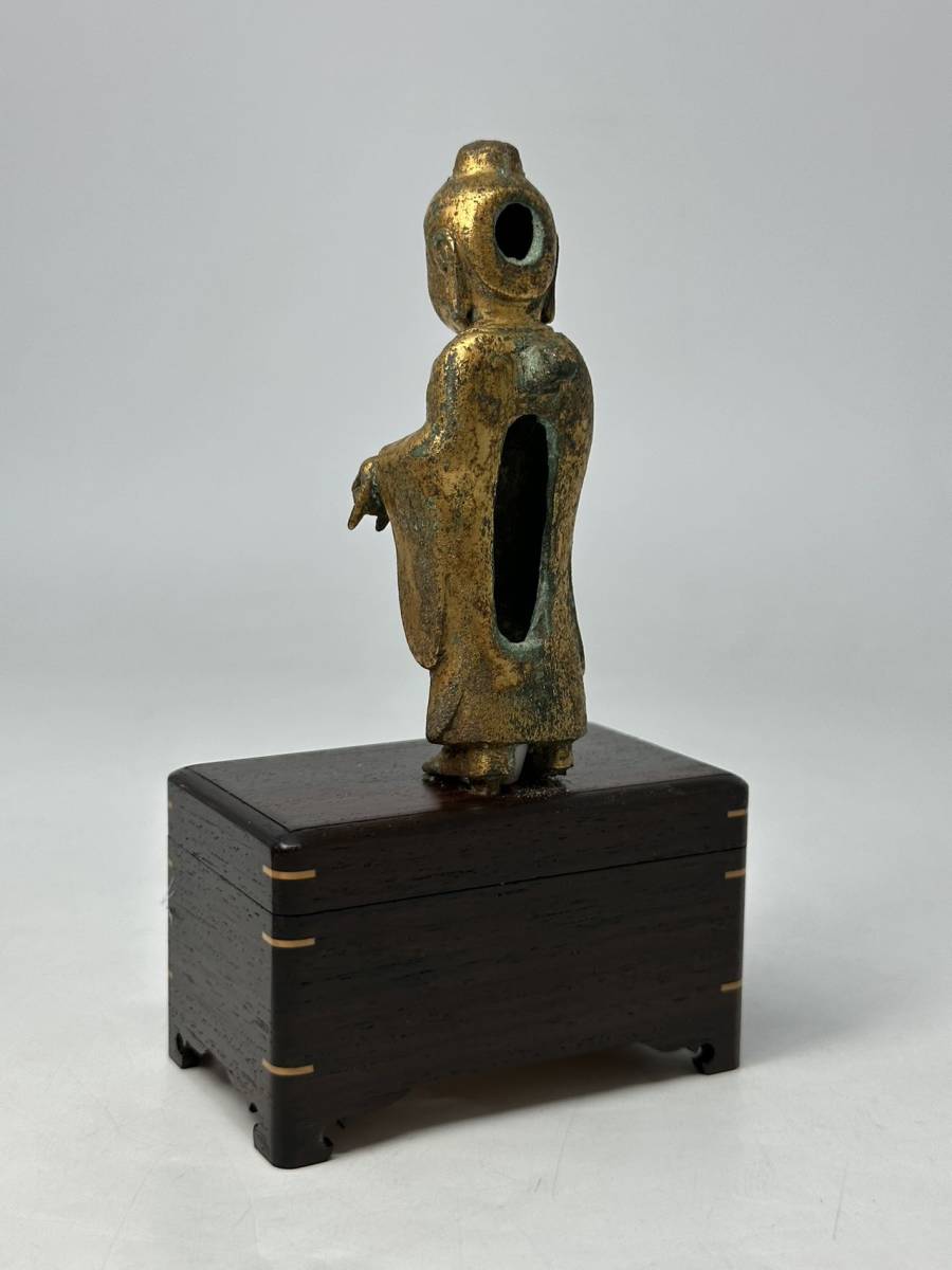 時代物 旧家整理品 金銅仏立像 古物保証 台座付（古銅 李朝 朝鮮 仏教