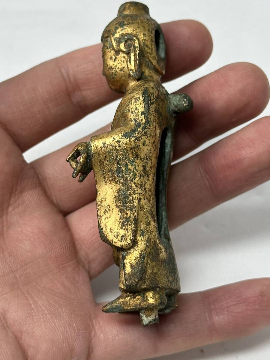 時代物 旧家整理品 金銅仏立像 古物保証 台座付（古銅 李朝 朝鮮 仏教