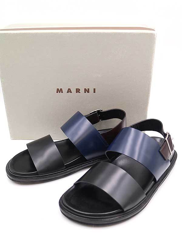 MARNI マルニ ストラップレザーサンダル ブラック サイズ:42 メンズ
