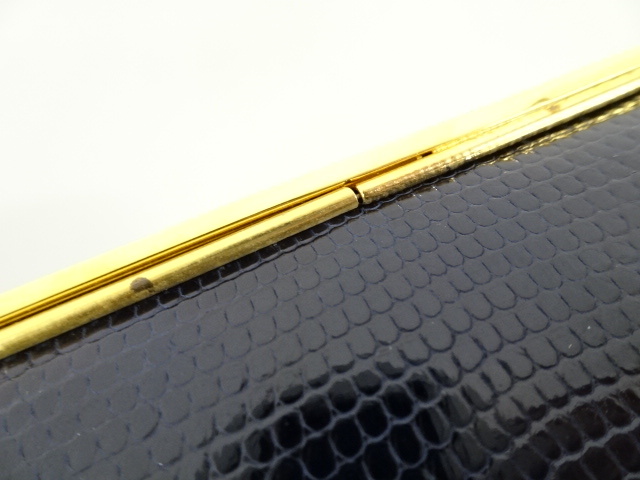 ✨極美品✨GUCCI クラッチバッグ チェーン クロコ型押し ブラック ゴールド 美品 GUCCI オールド グッチ がま口 クロコ型押し クラッチ バッグ GG