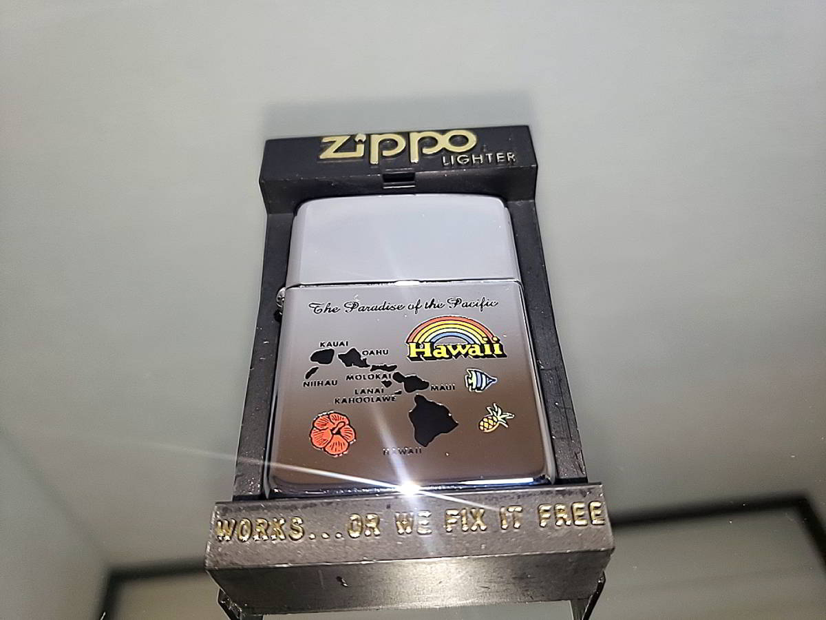 zippo ハワイ　HAWAI 地図　ハイビスカス　エンゼルフィッシュ　パイナップル　レインボー　1986年製