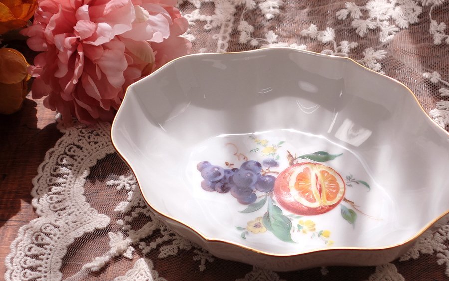 ∇花∇【マイセン/MEISSEN】 人気のフルーツシリーズ 総手描果物文ランバストレイ 瑞々しいオレンジ・葡萄 ◇18