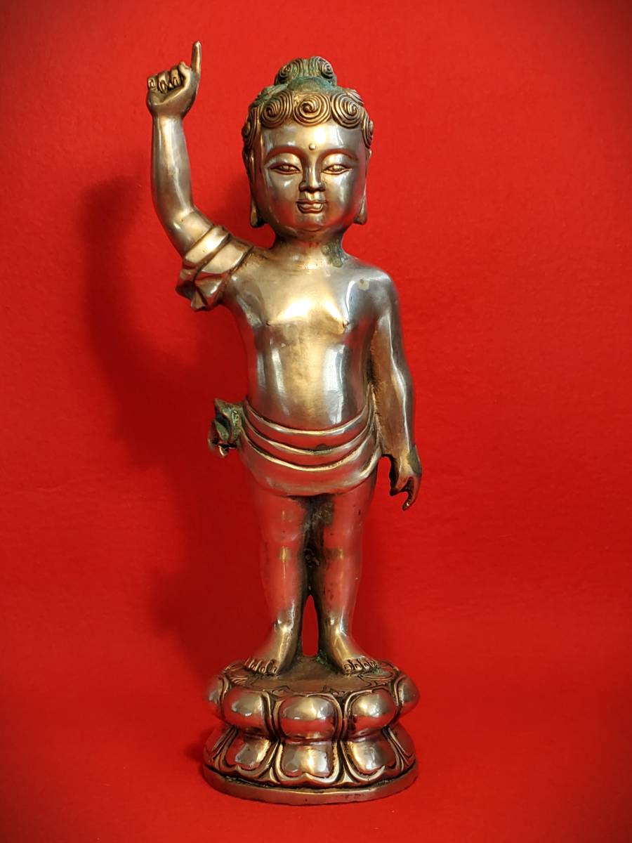 仏教美術 古銅 誕生仏 釈迦如来 仏像 16cm 誕生仏 釈迦 仏教美術 仏像 仏陀 釈迦如来 金属仏 古銅仏 念持仏