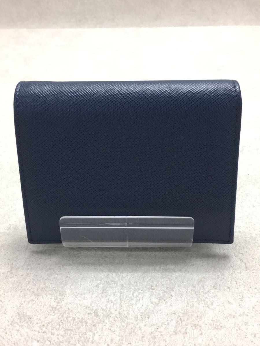 PRADA◇2ツ折サイフ/サフィアーノレザー/牛革/BLU/無地/ユニセックス