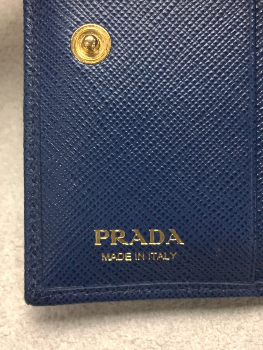 PRADA◇2ツ折サイフ/サフィアーノレザー/牛革/BLU/無地/ユニセックス