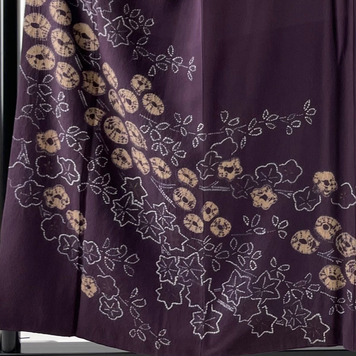 訪問着 秀品 梅 楓 絞り 紫 袷 身丈157cm 裄丈65.5cm M 正絹 【中古】