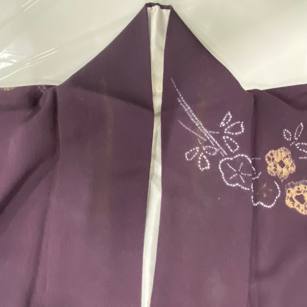 訪問着 秀品 梅 楓 絞り 紫 袷 身丈157cm 裄丈65.5cm M 正絹 【中古】