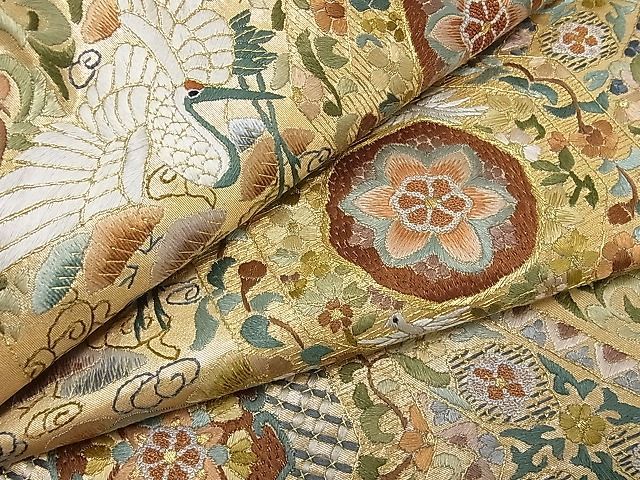 袋帯 美品 秀品 立涌 雲文 金銀糸 刺繍 墨色 六通 正絹 【中古