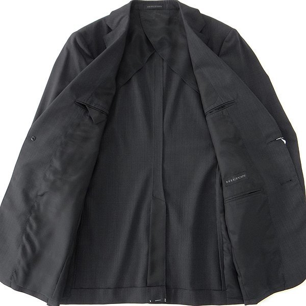 新品 ヒルトン 春夏 メリノ SUPER120's ピンストライプ 2パンツ スーツ YA6(細身L) 黒 【J56673】 メンズ HILTON ウール スペア サマー