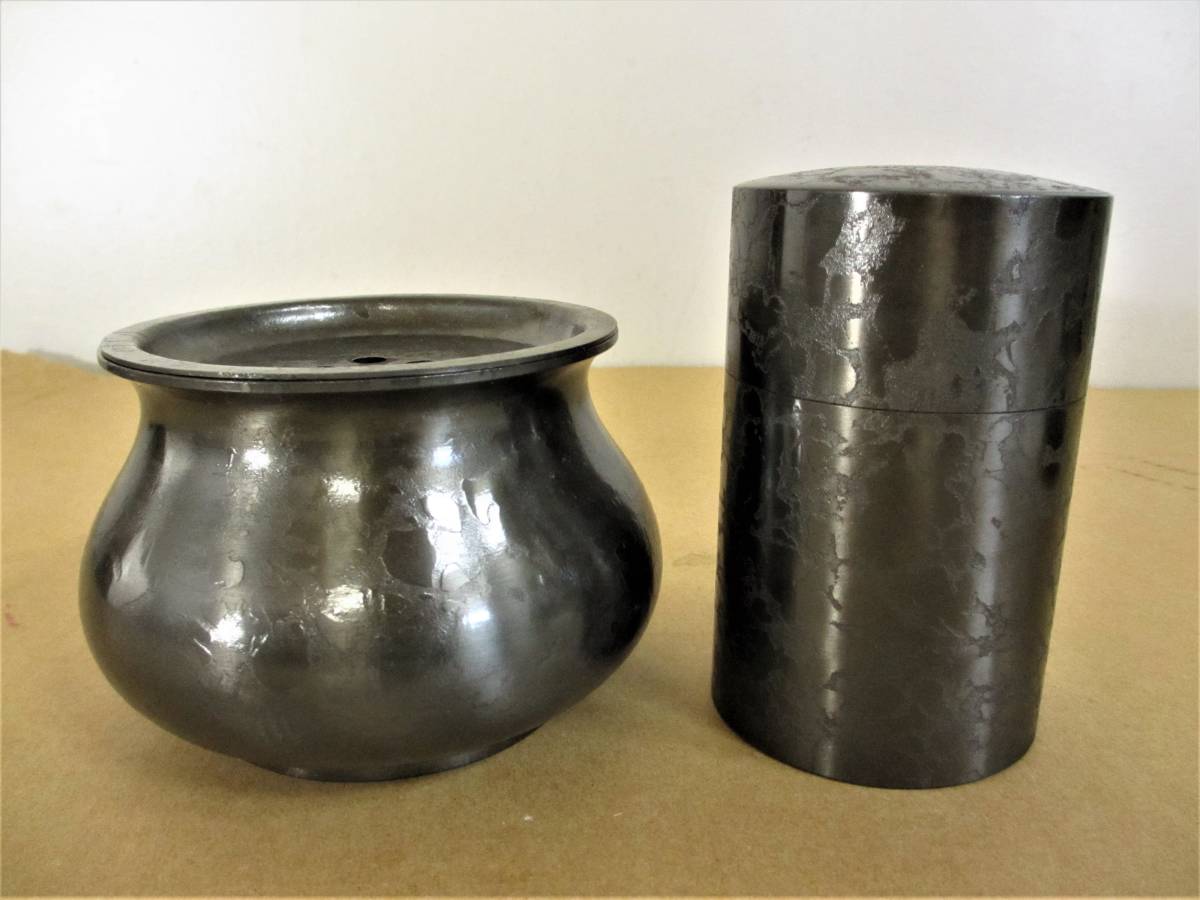 高岡銅器 瑞正造 茶器揃 茶筒 建水 茶托 秀也 7点セット 共箱 総重量