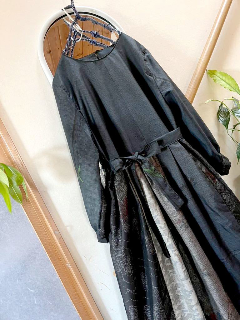 着物リメイク fu.☆ 大島紬 パッチワークワンピース チュニック