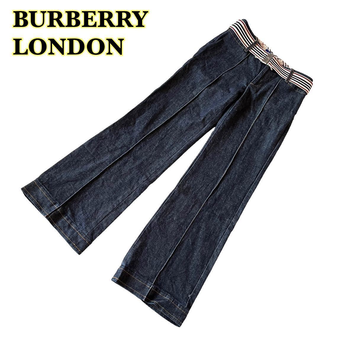BURBERRY LONDON バーバリー　デニムパンツ　ジーンズ　ベルト付き　ブルー　レディース　36サイズ　【AY1080】
