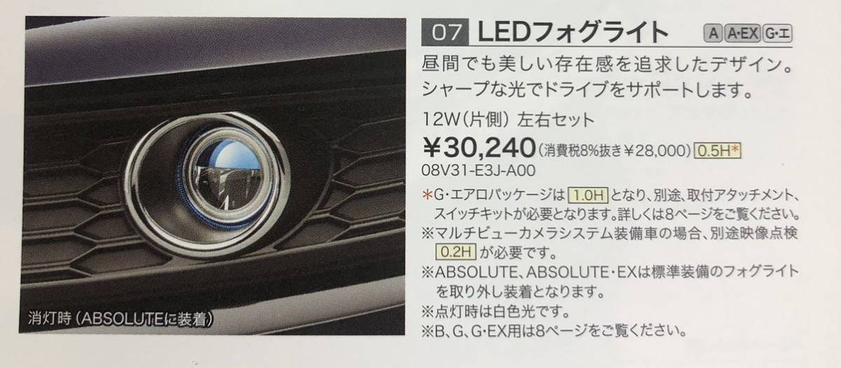 ホンダ純正 オデッセイRC前期 フィットGP GK 前期 LEDフォグランプ