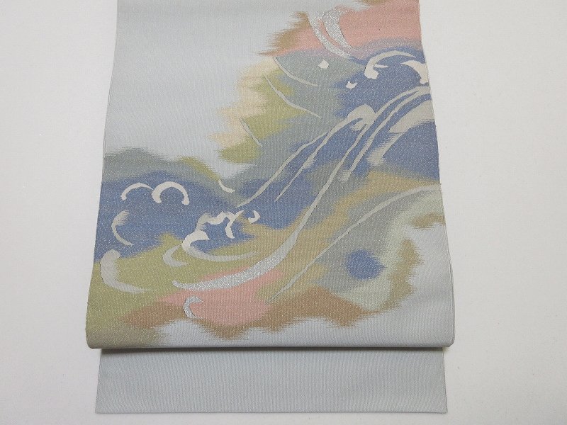 ドークブア■八寸名古屋帯　爪掻本綴　作家　流水　灰青　未使用　極上の逸品　B03