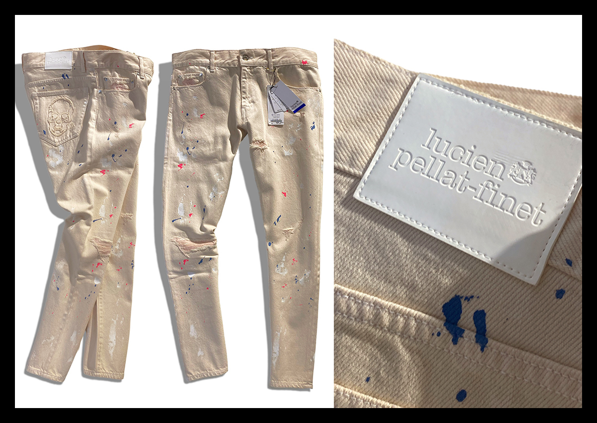 定価8.5万 ルシアンペラフィネ lucien pellat-finet 大人のヌケ感とコナレ感醸す クラッシュ＆スプラッシュペイント加工 チノパンツ 日本製