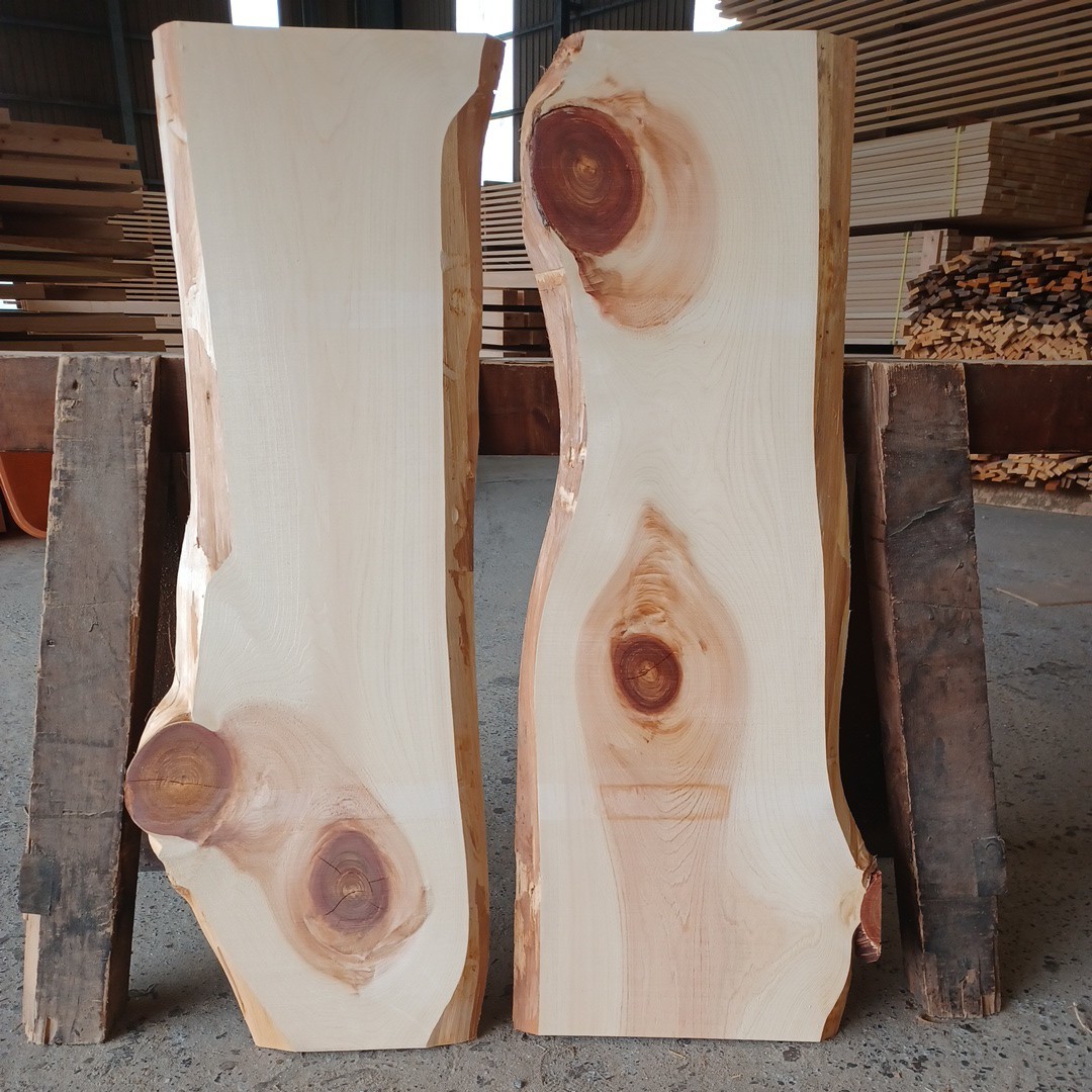 C-1100　 国産ひのき　 耳付節板 　2枚セット　テーブル 　カウンター　ディスプレイ　 看板　 一枚板　 桧 　檜　無垢材　DIY