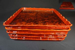 美品 「祖」讃岐彫 四方膳5客 讃岐膳 讃岐盆 一枚板 刳抜 （D①） 美品 「祖」讃岐彫 四方膳5客 讃岐膳 讃岐盆 一枚板 刳抜 （B①