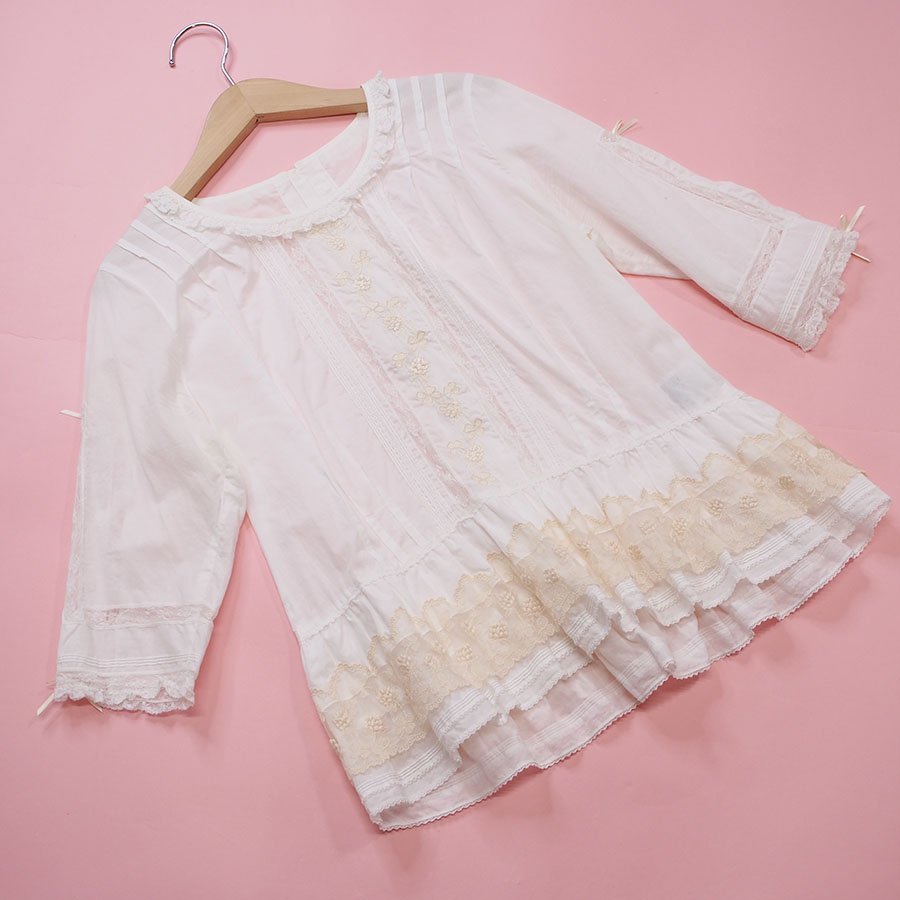 送料無料】ピンクハウス 白 綿ローン レース使い ブラウス