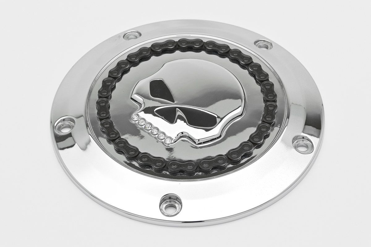 【ハーレー純正】 25700062 スカル&チェーン ダービーカバー / クローム　'99～'16 エボリューション ツインカム