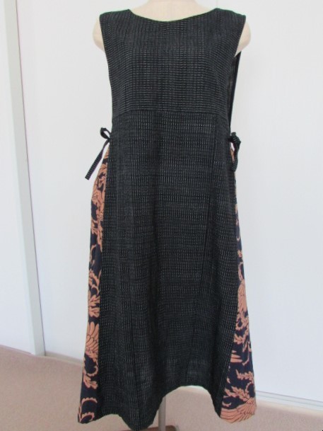 着物リメイク　　書生絣＆柿渋染　チュニック　鳳凰