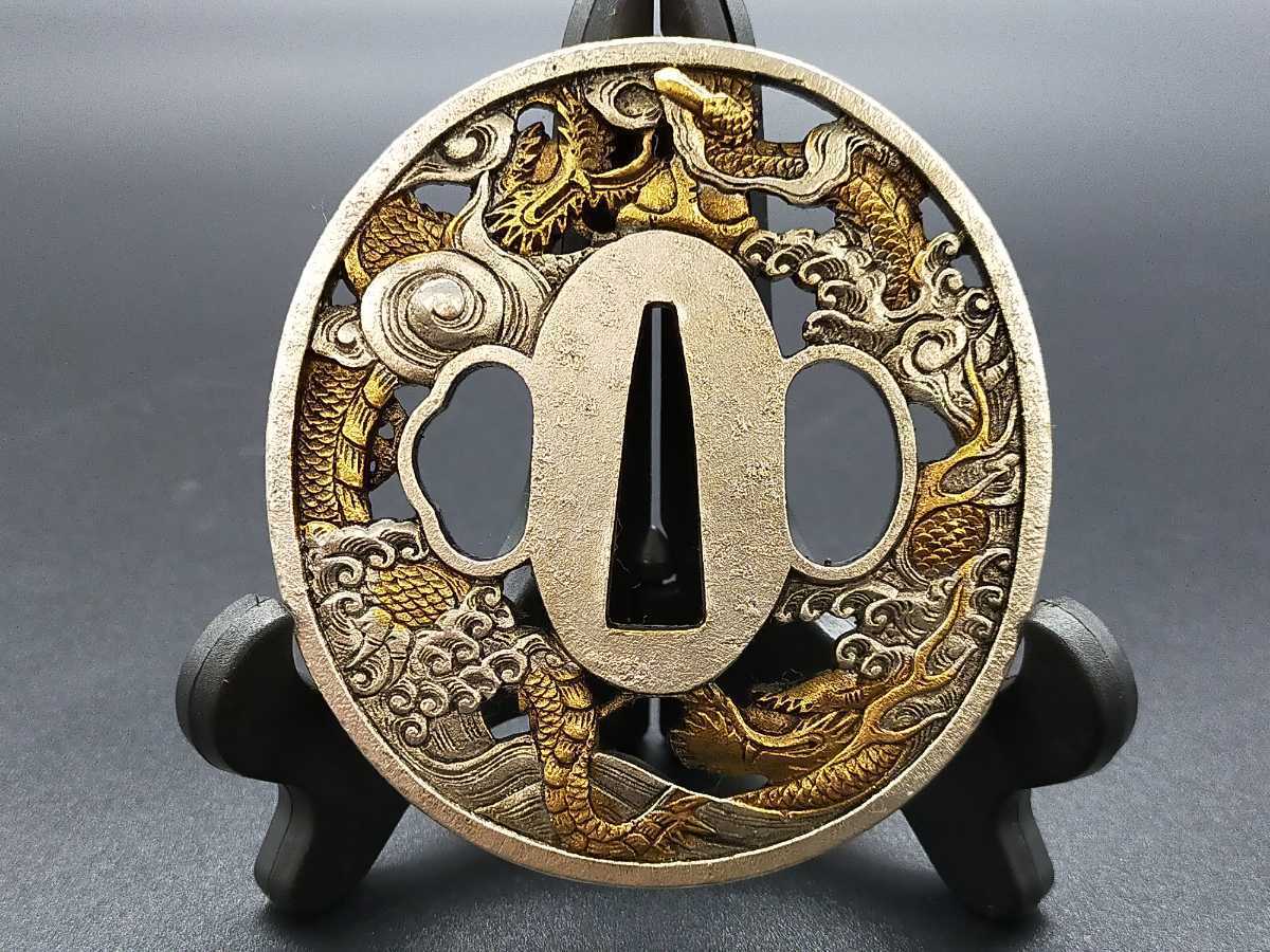 XG93 日本刀装具 刀鍔 龍の図 銅地 細工 絵金銀 刀剣美術 武道具 XG93