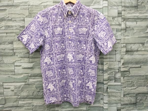 reyn spooner/レインスプーナー/フラッグ/鳥/パープル/アロハシャツ/半袖シャツ/ハーフボタン/リバースプリント/メンズ/Sサイズ