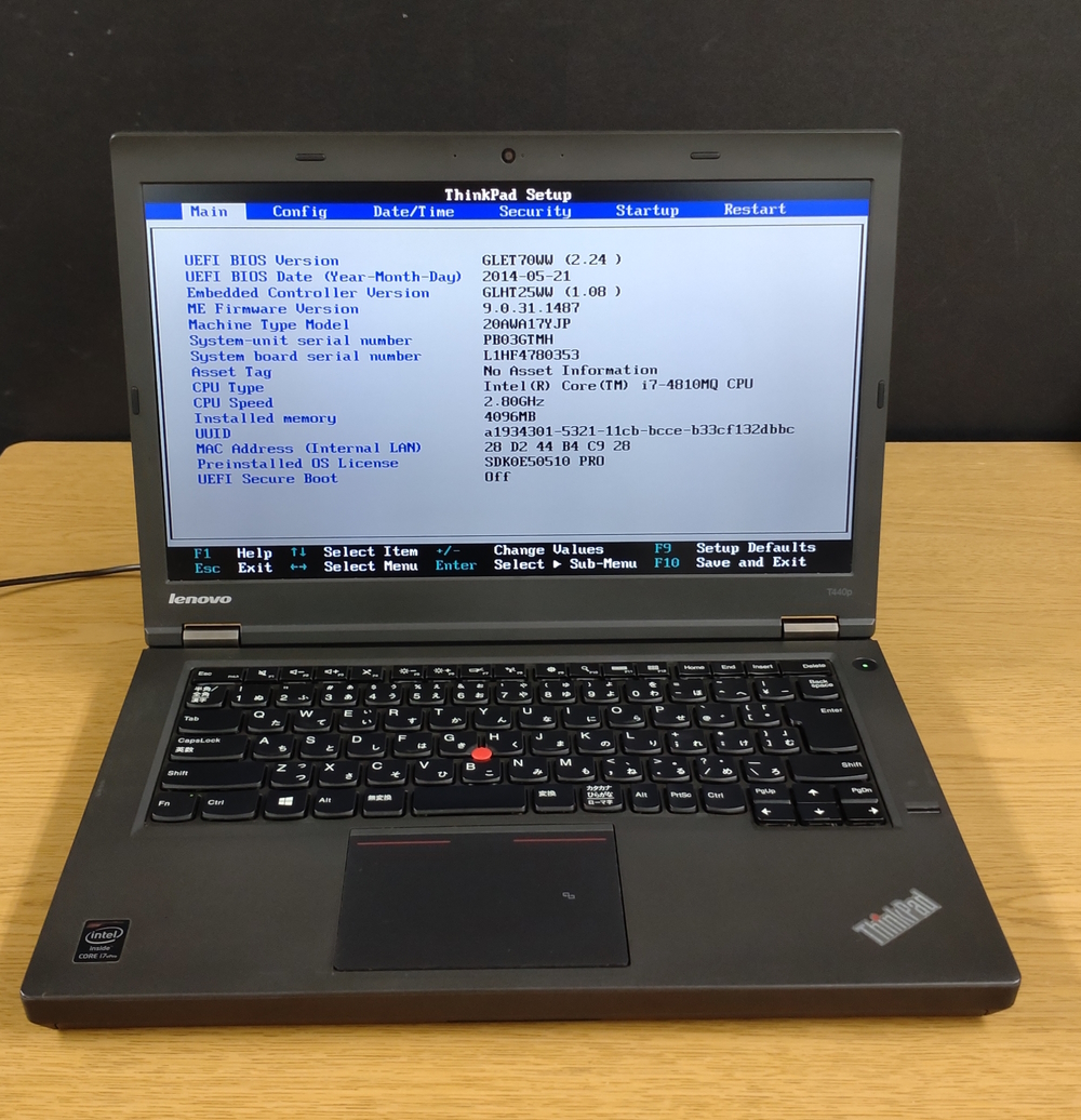 ★☆ジャンク☆★BIOS確認済★J0331/Lenovo ThinkPad t440p/I7-4810MQ/メモリ、ストレージなし/14型/領収書可