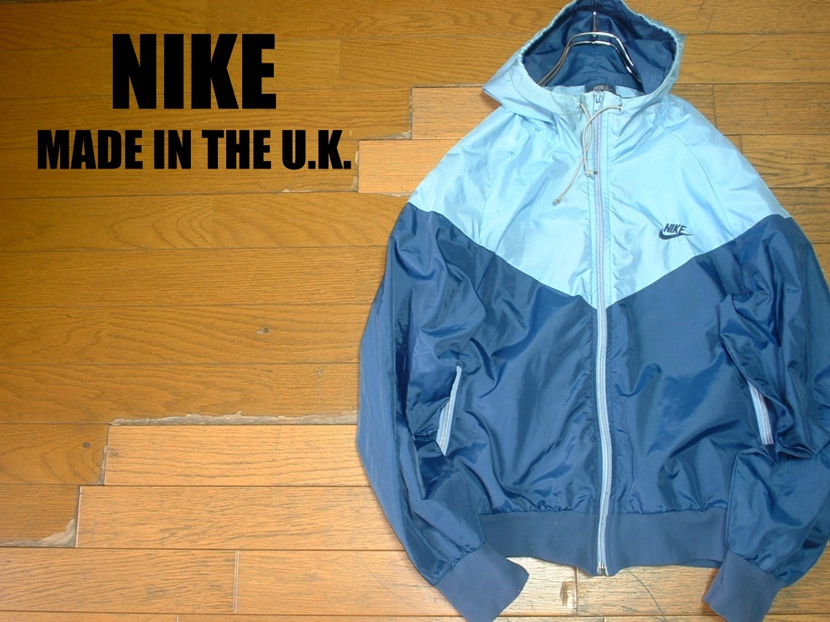 80sビンテージUK製NIKEウィンドランナージャケット英国製M正規ナイキ紺 
