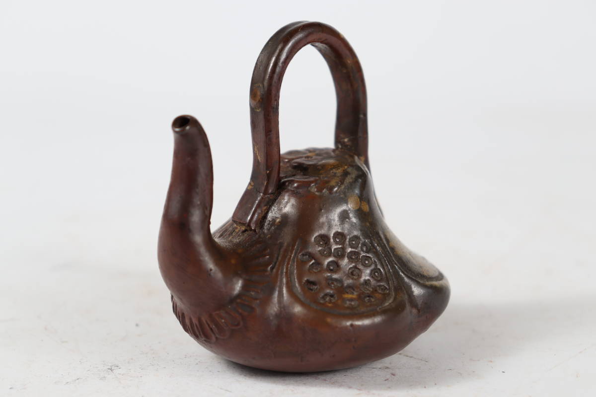 希少 珍品 古備前 江戸中期 飛び胡麻 急須形水滴 古美術品（書道具旧家蔵出）C985