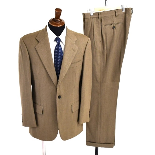 3TD022】ラルフローレン Polo 3つボタン シングル 段返り スーツ A6 / L カーキ 袖口4つ釦 ツータック 日本製 022-5-SR-RL-CA-0026