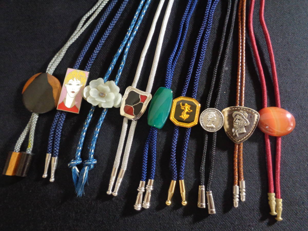 ＊100円～【美品含む】天然石/木製/レザー/エリザベス デザイン・カラー色々 ループタイ ネックレス ネクタイ 9点セット 男女兼用＊K-75