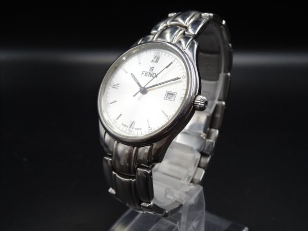 【正規品】5229 1円 FENDI フェンディ 稼動 デイト 210G シルバー文字盤 メンズ QZ 時計 ケース34mm