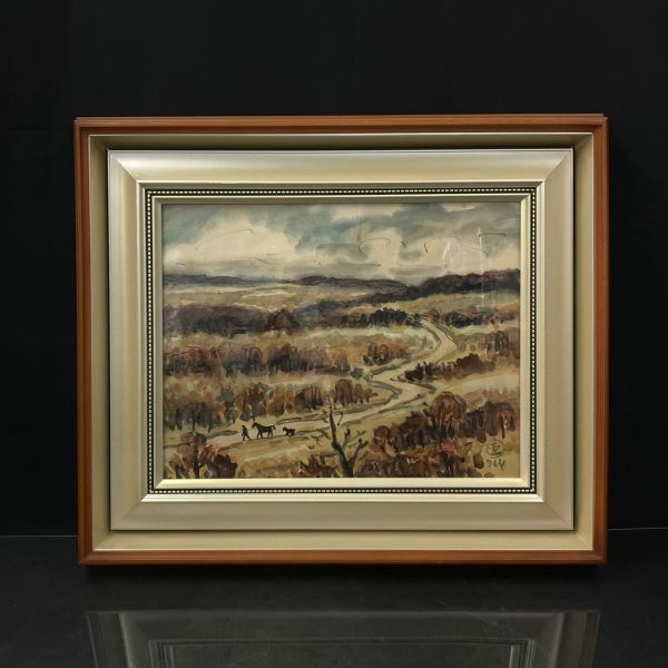 難波田龍起【コンポジション】真作 水彩 1975年2月作 色紙