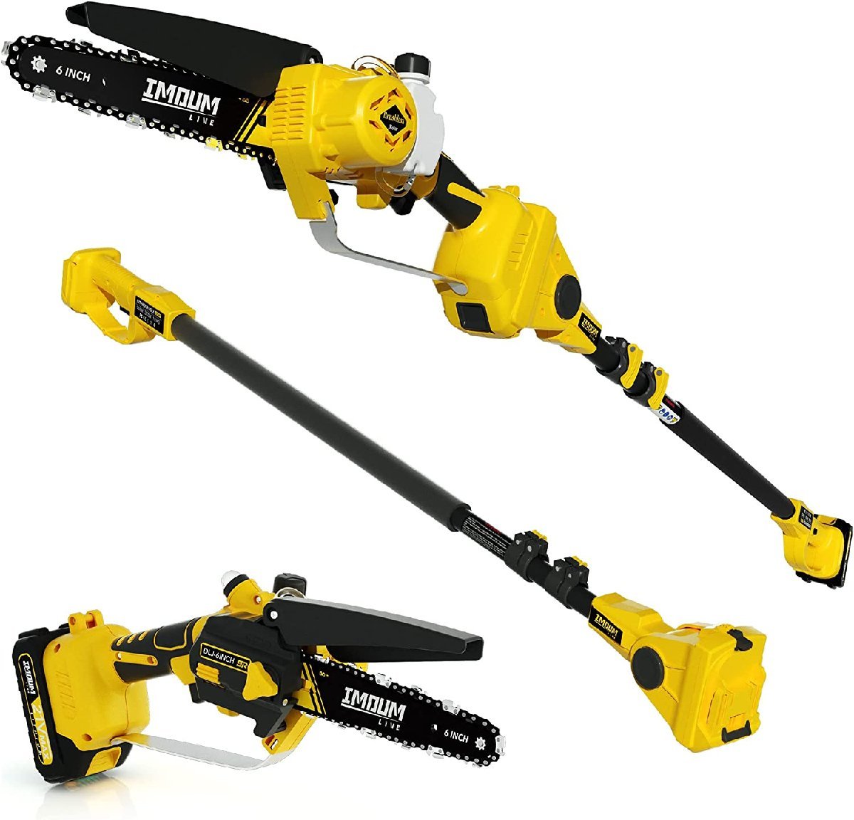 一台役コードレス ポールソー&チェーンソー/6インチ カッティング ブラシレス 電動回転式ポール ソー/給油システム/21V 3.0Ah バッテリー