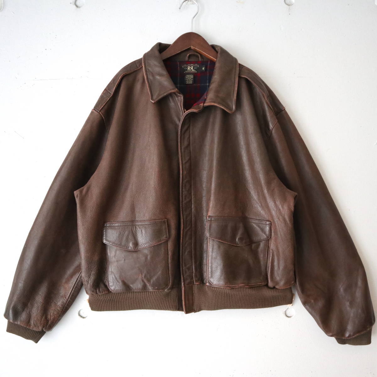 [希少] 90s 三ツ星 RRL A-2Type レザージャケット ラルフローレン ヴィンテージ ポロカン フライト RalphLauren leather USA製 アメリカ軍