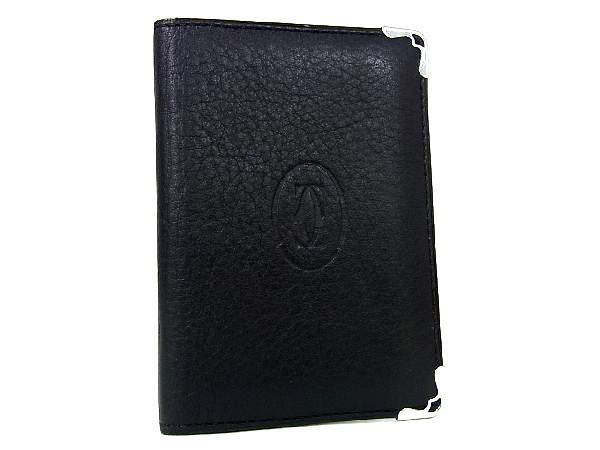 極美品 カルティエ 名刺入れ カードケース マストライン タンク レザー 黒 1円 □極美品□ Cartier カルティエ マストライン レザー 二つ折り