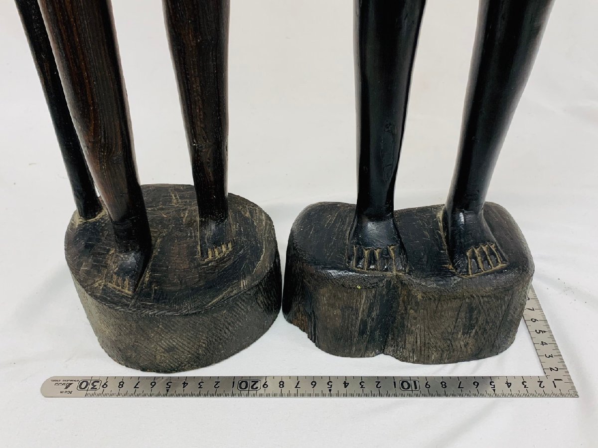 アフリカ民芸品② 2個口配送】黒檀 置物 二体 立像 高さ約92cm オブジェ インテリア 民族