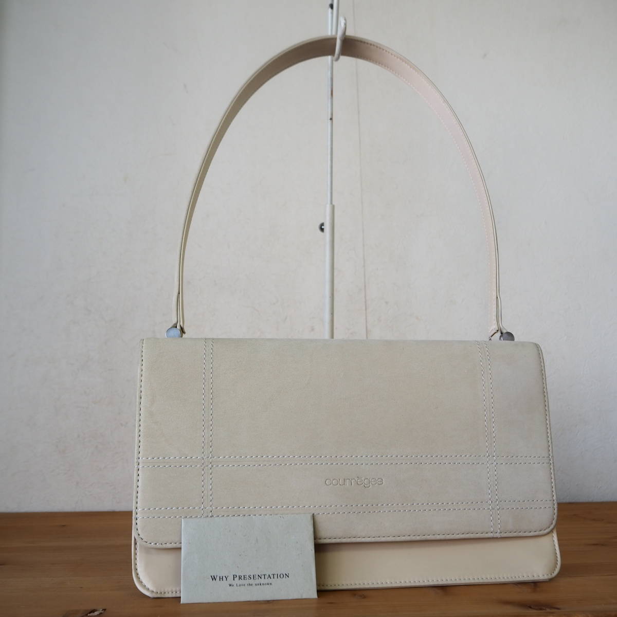 *美品*Courreges/クレージュ*ヌバック×ポリエステルレザーコンビ*ショルダーバッグ*ベージュ*