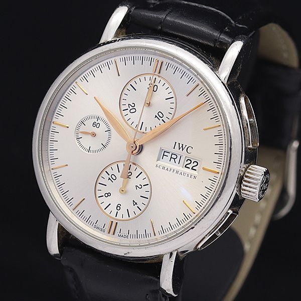 1円 稼働 保証書付 IWC AT/自動巻 IW378302 ポートフィノ シルバー文字盤 文字盤 デイデイト クロノ メンズ腕時計 5209710 NKG