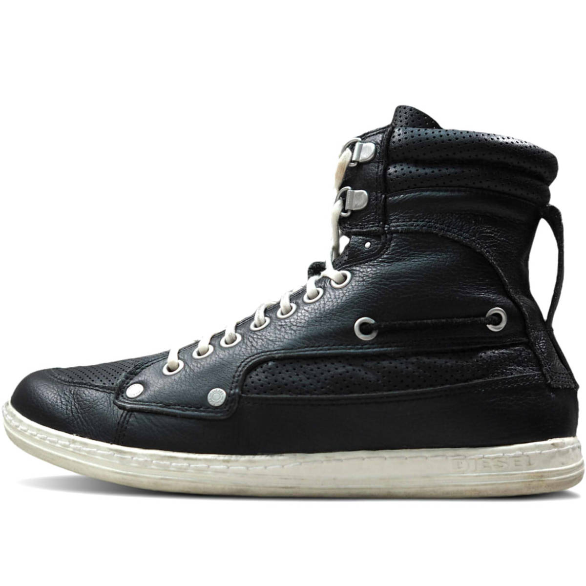即決☆DIESEL☆25.5cm レザーハイカットスニーカー ディーゼル メンズ 